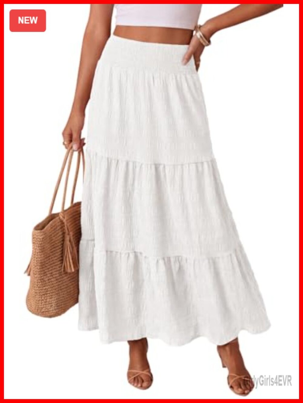 Women's Boho Tiered A Line Maxi Skirt Smocked Waist with Pockets